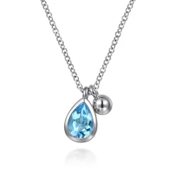 Best Gabriel & Co. 925 Sterling Silver Pear Blue Topaz Bujukan Pendant Necklace
