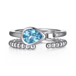 Outlet Gabriel & Co. 925 Sterling Silver Pear Blue Topaz Bujukan Open Ring