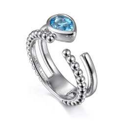 Outlet Gabriel & Co. 925 Sterling Silver Pear Blue Topaz Bujukan Open Ring
