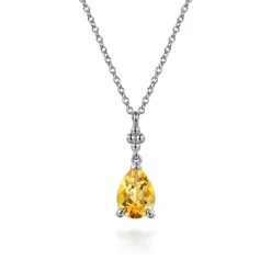 New Gabriel & Co. 925 Sterling Silver Pear Citrine Bujukan Pendant Necklace