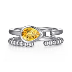 Sale Gabriel & Co. 925 Sterling Silver Pear Citrine Bujukan Open Ring