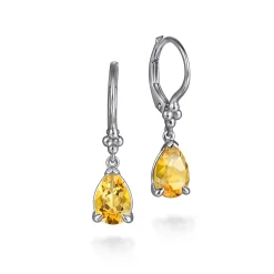 New Gabriel & Co. 925 Sterling Silver Pear Citrine Bujukan Drop Earrings