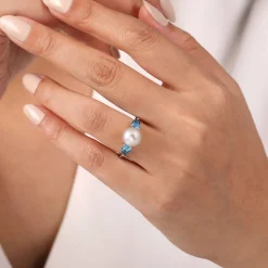 New Gabriel & Co. 925 Sterling Silver Pearl and Blue Topaz Ring