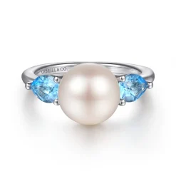 New Gabriel & Co. 925 Sterling Silver Pearl and Blue Topaz Ring