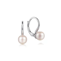 Gabriel & Co. 925 Sterling Silver Pearl Leverback Earrings