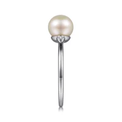 Sale Gabriel & Co. 925 Sterling Silver Pearl Ring with Bezel Set Side Diamonds