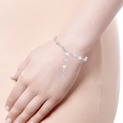 Best Gabriel & Co. Sterling Silver Pearl Rosary Bracelet with Blue Topaz Stone Cross