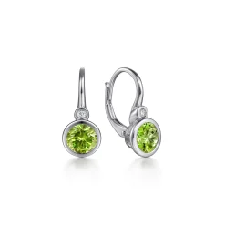 Gabriel & Co. 925 Sterling Silver Peridot and Diamond Leverback Earrings