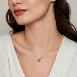 Gabriel & Co. 925 Sterling Silver Peridot and Diamond Pendant Necklace
