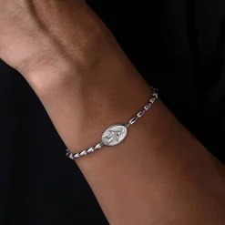 Hot Gabriel & Co. 925 Sterling Silver Plain Oval Beads Saint Mens Bracelet
