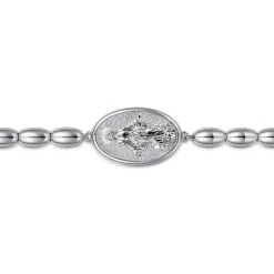 Hot Gabriel & Co. 925 Sterling Silver Plain Oval Beads Saint Mens Bracelet