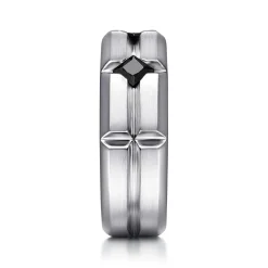 Gabriel & Co. 925 Sterling Silver Ring with Princess Cut Black Spinel Stations in Horizontal Brush Finish