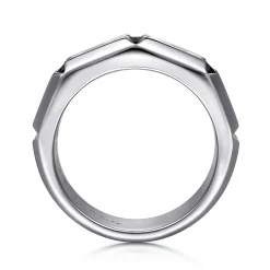 Gabriel & Co. 925 Sterling Silver Ring with Princess Cut Black Spinel Stations in Horizontal Brush Finish