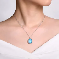 Sale Gabriel & Co. 925 Sterling Silver Rock Crystal and Turquoise Pendant Necklace