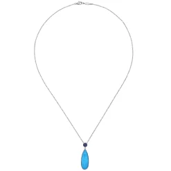 Hot Gabriel & Co. 925 Sterling Silver Rock Crystal Turquoise Teardrop Pendant with Sapphire
