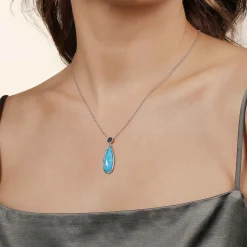 Hot Gabriel & Co. 925 Sterling Silver Rock Crystal Turquoise Teardrop Pendant with Sapphire