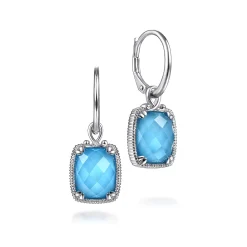 Discount Gabriel & Co. 925 Sterling Silver Rock Crystal Turquoise Long Cushion Drop Earrings