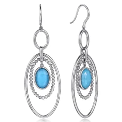 Hot Gabriel & Co. 925 Sterling Silver Rock Crystal and Turquoise Fish Wire Drop Earrings