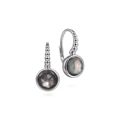 New Gabriel & Co. 925 Sterling Silver Rock Crystal and Black MOP Leverback Earrings