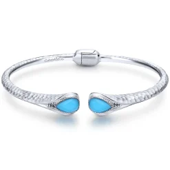 Gabriel & Co. 925 Sterling Silver Rock Crystal and Turquoise Hinged Cuff