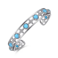Outlet Gabriel & Co. Sterling Silver Rock Crystal and Turquoise Station Bangle