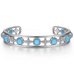 Outlet Gabriel & Co. Sterling Silver Rock Crystal and Turquoise Station Bangle