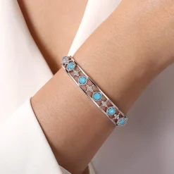 Outlet Gabriel & Co. Sterling Silver Rock Crystal and Turquoise Station Bangle