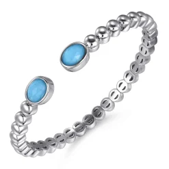 Sale Gabriel & Co. 925 Sterling Silver Rock Crystal Turquoise Open Bangle Bracelet