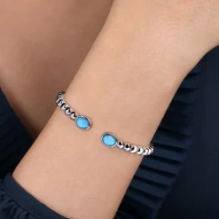 Sale Gabriel & Co. 925 Sterling Silver Rock Crystal Turquoise Open Bangle Bracelet
