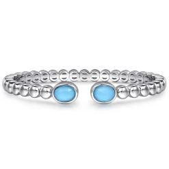 Sale Gabriel & Co. 925 Sterling Silver Rock Crystal Turquoise Open Bangle Bracelet