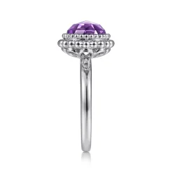 New Gabriel & Co. 925 Sterling Silver Round Amethyst Bezel Set Ring with Bujukan Bead Halo