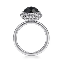 Best Gabriel & Co. 925 Sterling Silver Round Black Onyx Bezel Set Ring with Bujukan Bead Halo