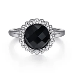 Best Gabriel & Co. 925 Sterling Silver Round Black Onyx Bezel Set Ring with Bujukan Bead Halo