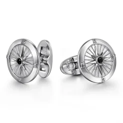 New Gabriel & Co. 925 Sterling Silver Round Compass Cufflinks with Black Spinel