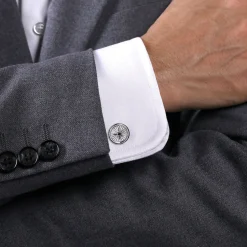 New Gabriel & Co. 925 Sterling Silver Round Compass Cufflinks with Black Spinel