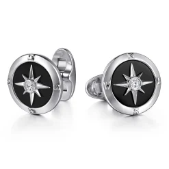 Outlet Gabriel & Co. 925 Sterling Silver Round Compass Cufflinks Diamond and Onyx