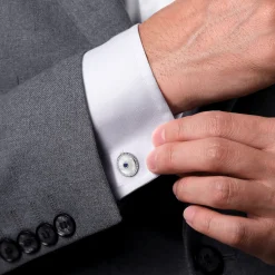Gabriel & Co. 925 Sterling Silver Round Cufflinks with White Mother of Pearl and Sapphire