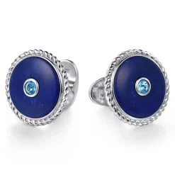 Clearance Gabriel & Co. 925 Sterling Silver Round Cufflinks with Swiss Blue Topaz and Lapis
