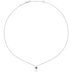 Sale Gabriel & Co. 925 Sterling Silver Round Emerald Cross Necklace