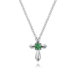 Sale Gabriel & Co. 925 Sterling Silver Round Emerald Cross Necklace