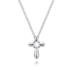Gabriel & Co. 925 Sterling Silver Round Opal Cross Pendant Necklace