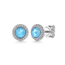 Clearance Gabriel & Co. 925 Sterling Silver Round Rock Crystal Turquoise Stud Earrings