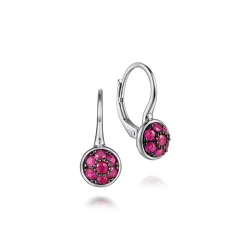New Gabriel & Co. 925 Sterling Silver Round Ruby Cluster Leverback Drop Earrings