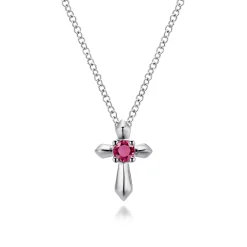 Hot Gabriel & Co. 925 Sterling Silver Round Ruby Cross Pendant Necklace