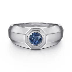 Hot Gabriel & Co. 925 Sterling Silver Round Sapphire Mens Engagement Ring in High Polish Finish