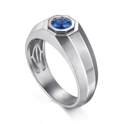 Hot Gabriel & Co. 925 Sterling Silver Round Sapphire Mens Engagement Ring in High Polish Finish