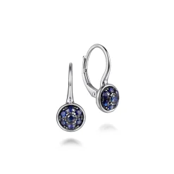 Gabriel & Co. 925 Sterling Silver Round Sapphire Cluster Leverback Drop Earrings