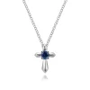 Gabriel & Co. 925 Sterling Silver Round Sapphire Cross Pendant Necklace