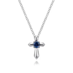 Gabriel & Co. 925 Sterling Silver Round Sapphire Cross Pendant Necklace