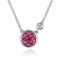 Best Gabriel & Co. 925 Sterling Silver Ruby Cluster And Diamond Pendant Necklace